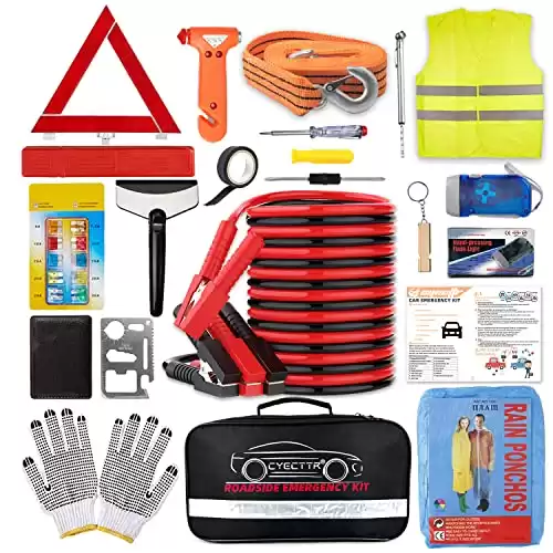 Roadside Emergency Kit Reflective Triangle, Jumper Cables and More